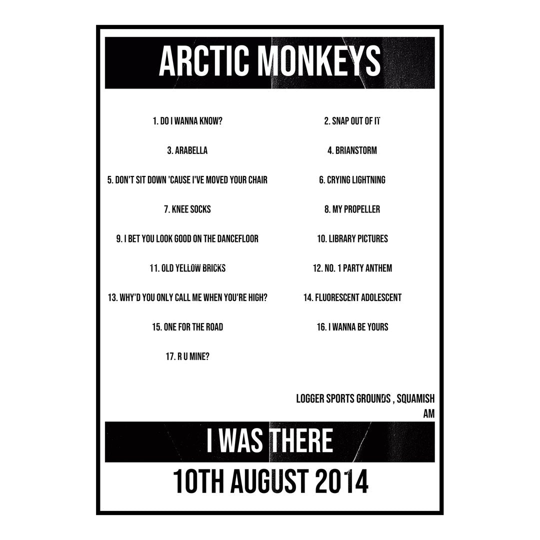 Arctic Monkeys Squamish 10th August 2014 Setlist poster