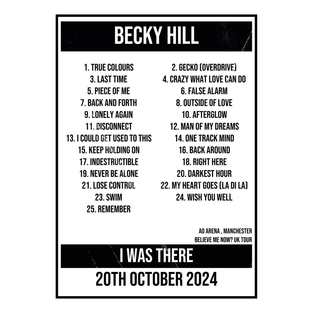 Becky Hill Manchester 20th October 2024 Setlist poster