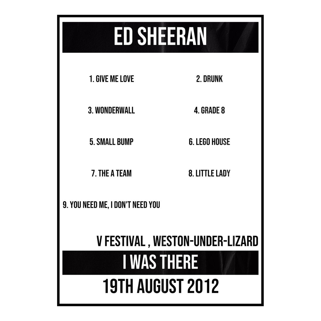 Ed Sheeran Weston-under-Lizard 19th August 2012 Setlist poster