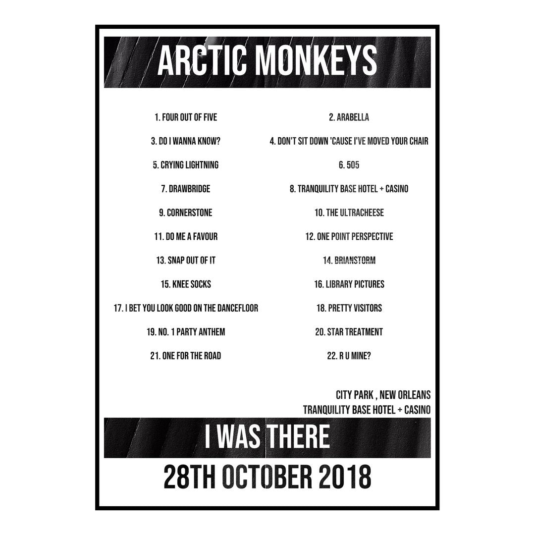 Arctic Monkeys New Orleans 28th October 2018 Setlist poster