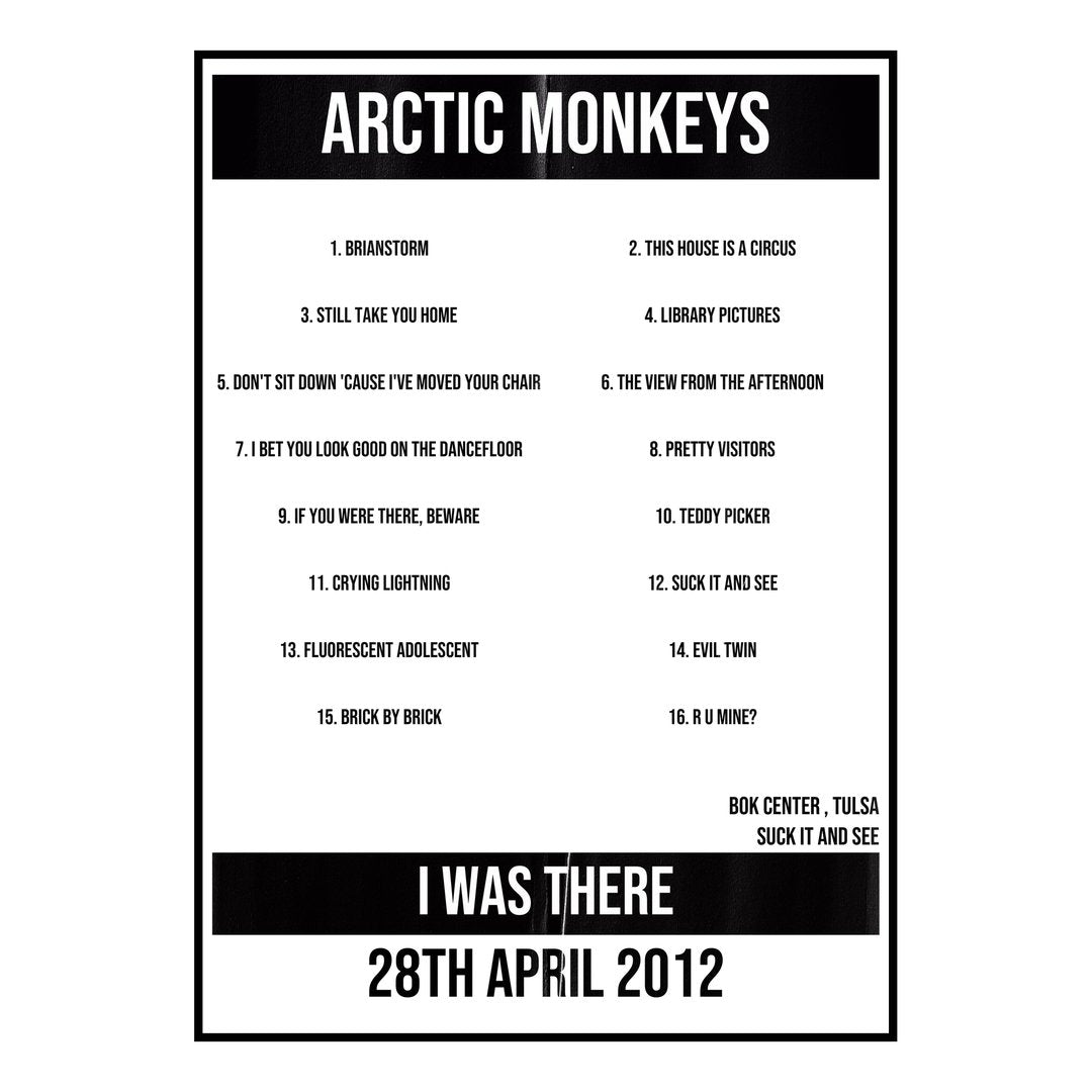 Arctic Monkeys Tulsa 28th April 2012 Setlist poster