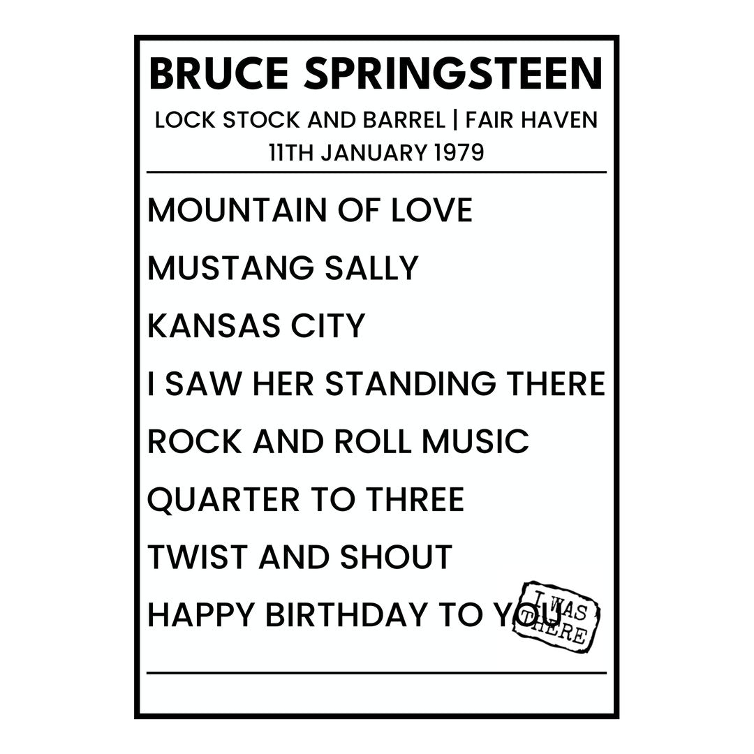Bruce Springsteen Fair Haven 11th January 1979 Setlist poster