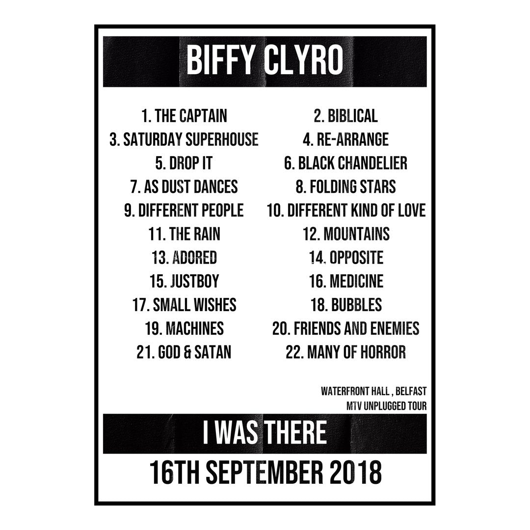 Biffy Clyro Belfast 16th September 2018 Setlist poster