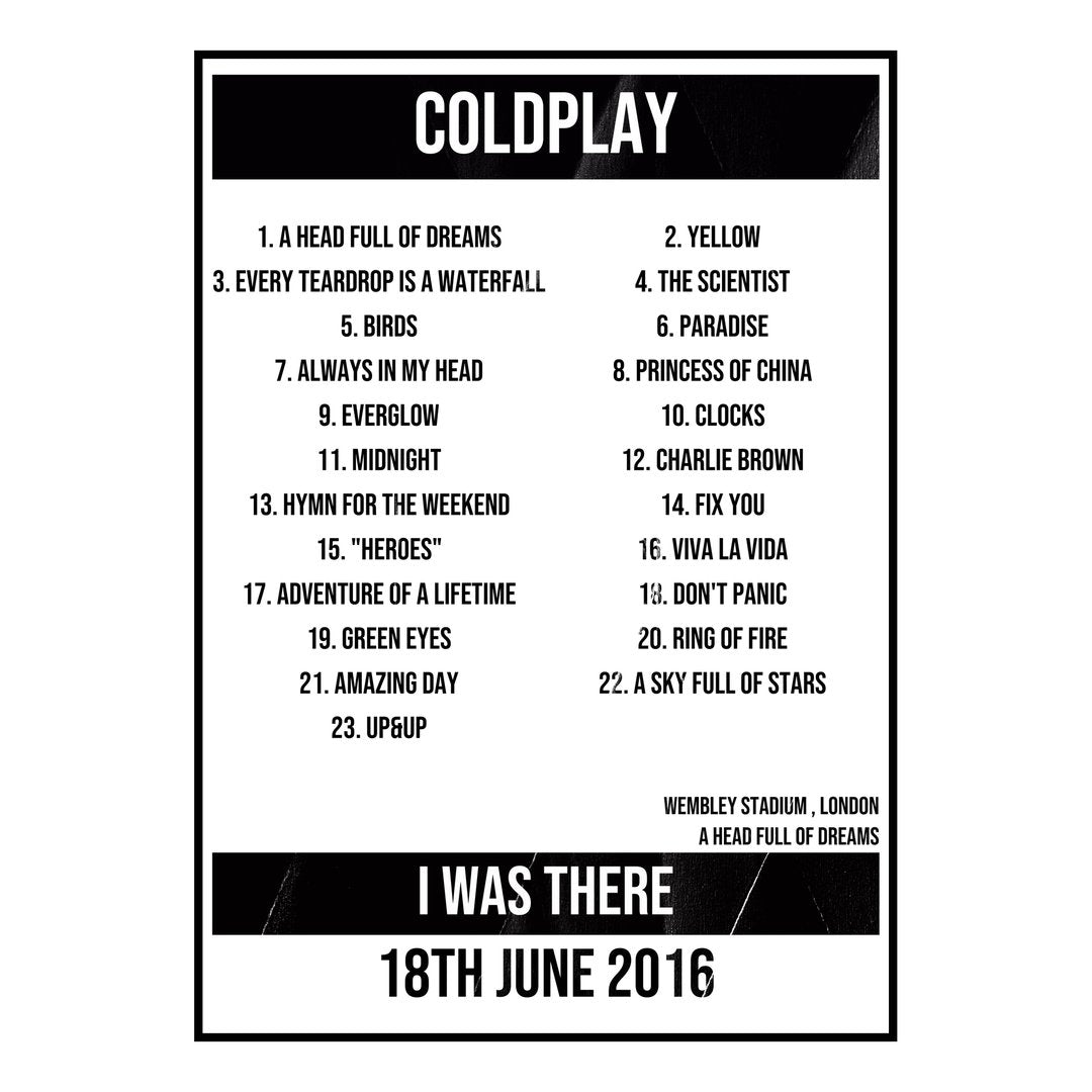 Coldplay London 18th June 2016 Setlist poster