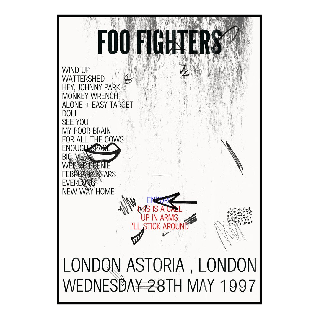 Foo Fighters London 28th May 1997 Setlist poster
