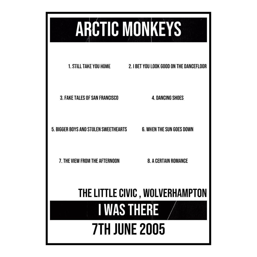 Arctic Monkeys Wolverhampton 7th June 2005 Setlist poster