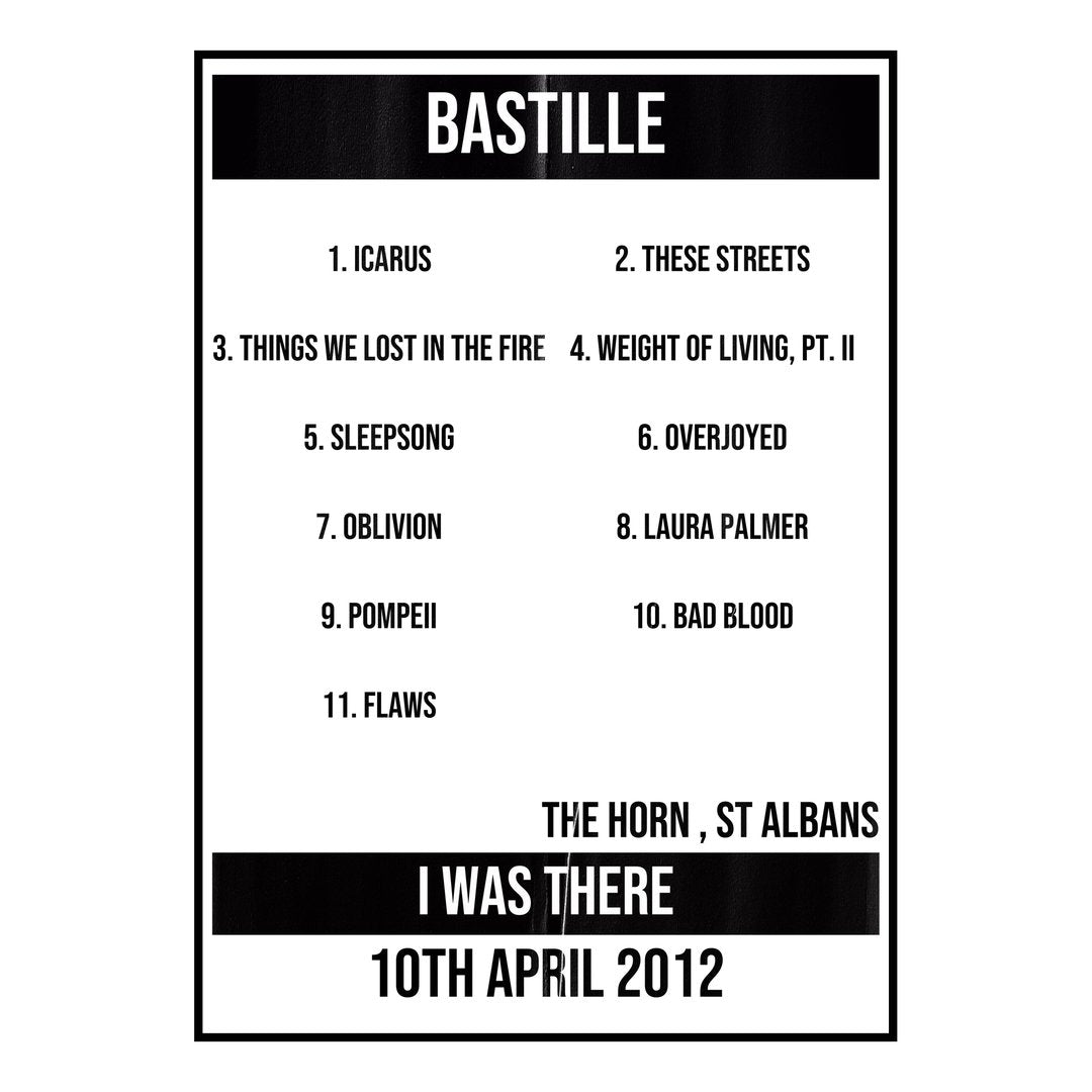 Bastille St Albans 10th April 2012 Setlist poster