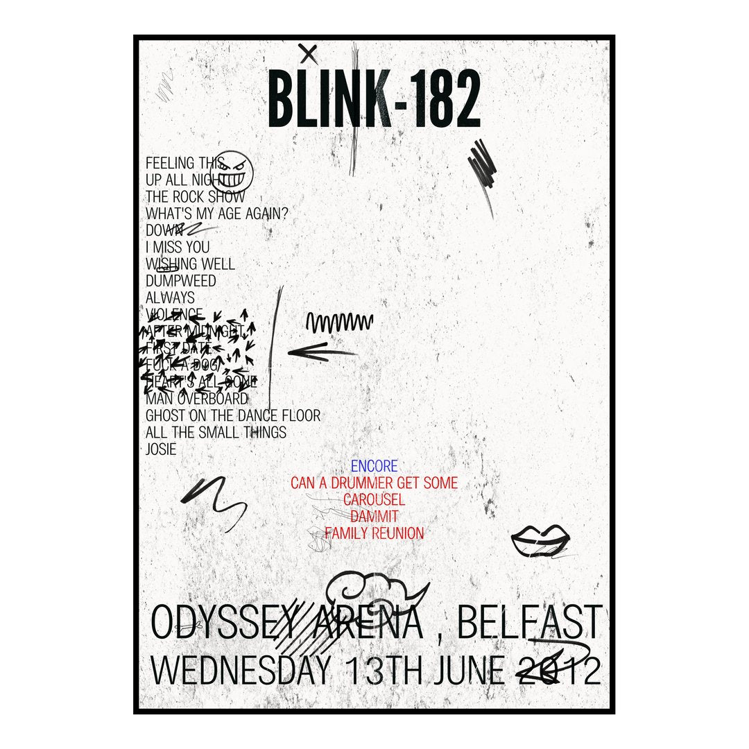 blink‐182 Belfast 13th June 2012 Setlist poster