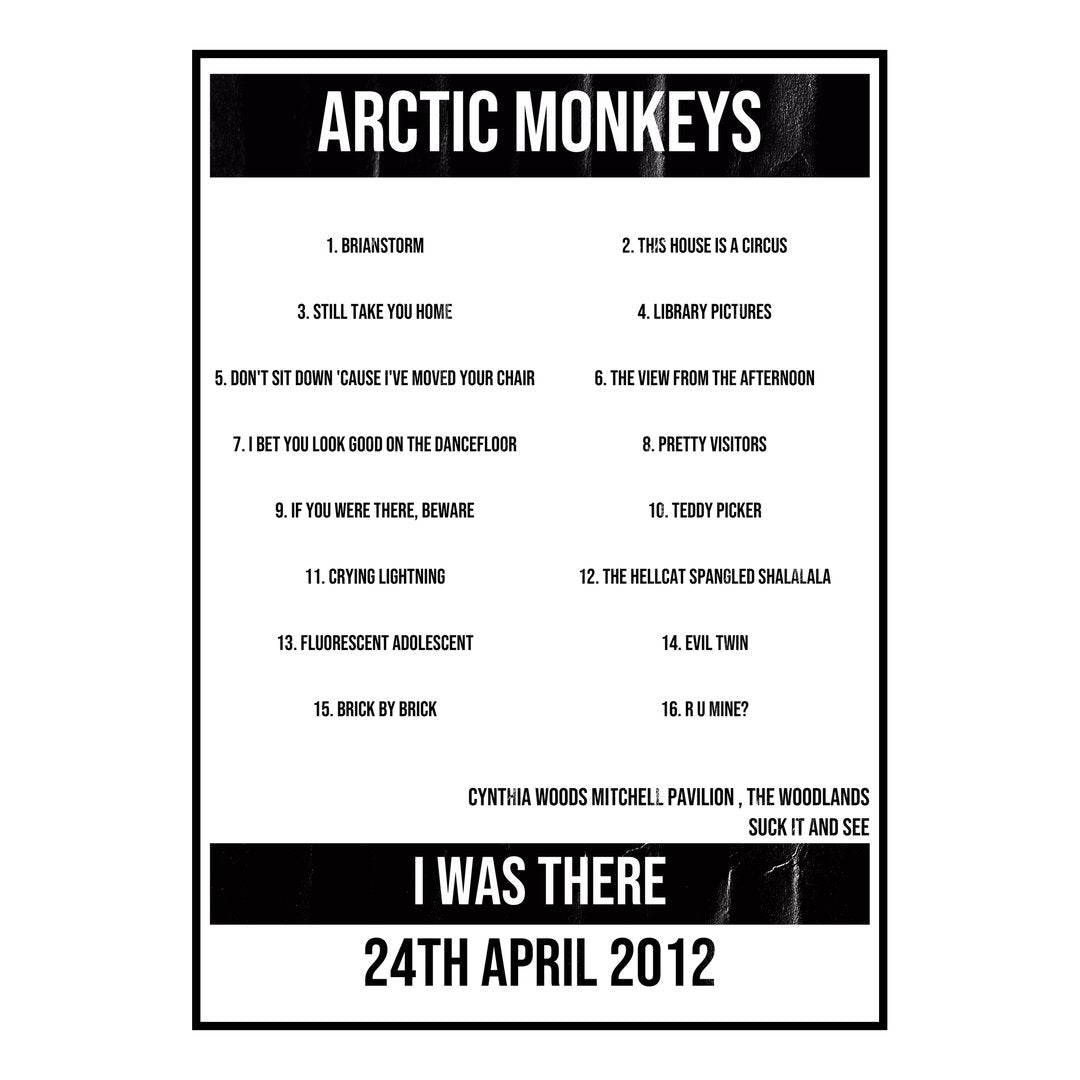 Arctic Monkeys The Woodlands 24th April 2012 Setlist poster
