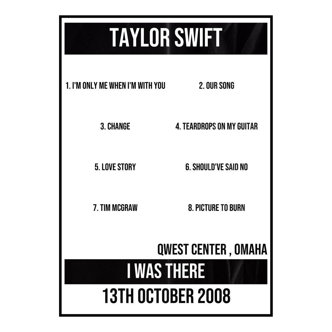Taylor Swift Omaha 13th October 2008 Setlist poster