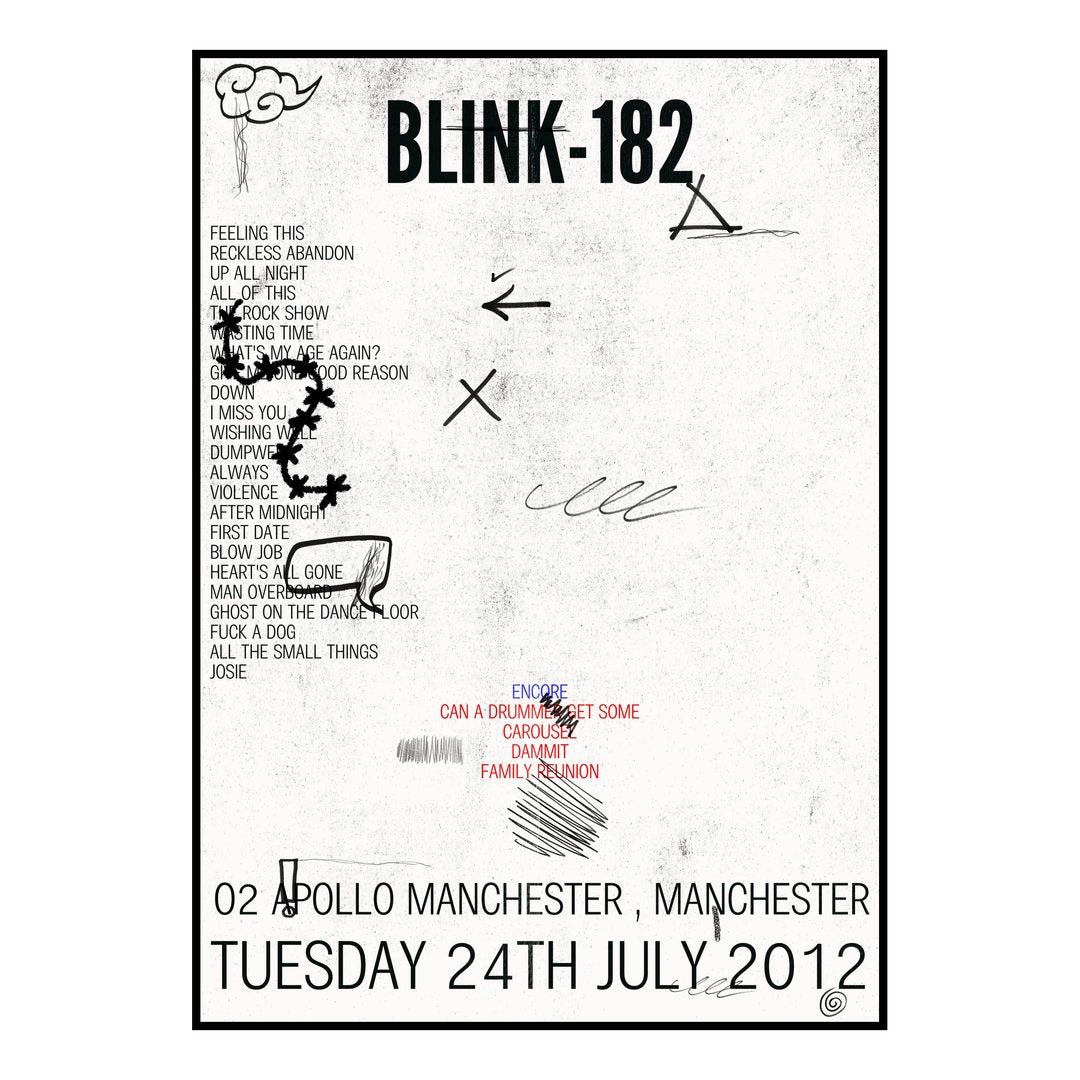 blink‐182 Manchester 24th July 2012 Setlist poster
