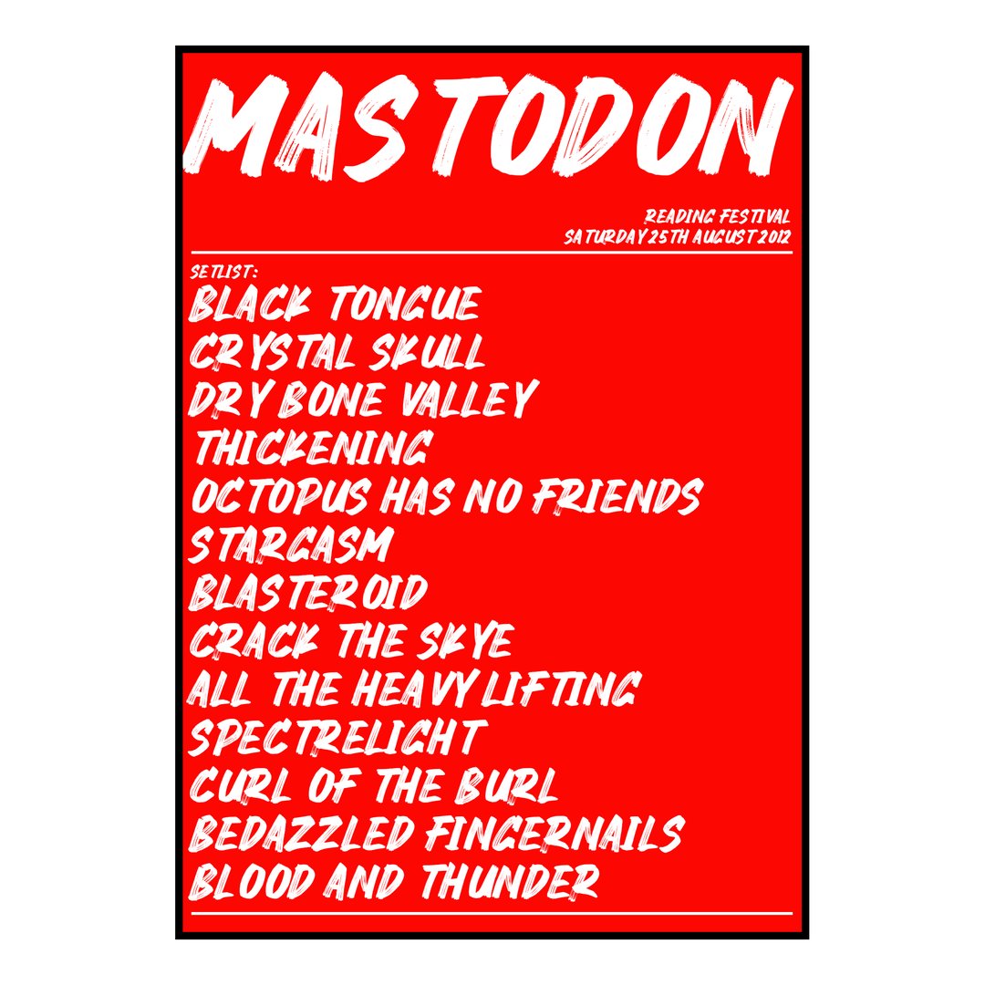 Mastodon Reading 25th August 2012 Setlist poster