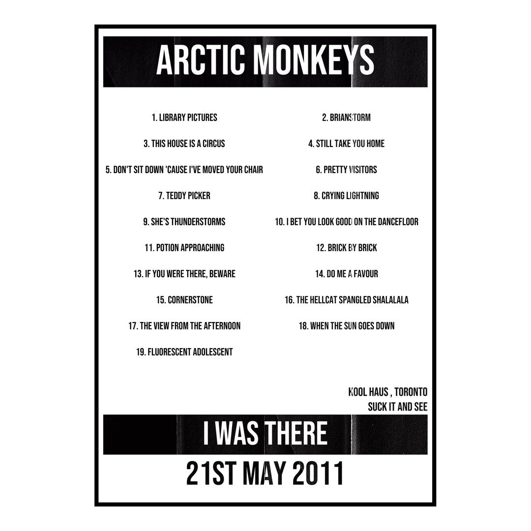 Arctic Monkeys Toronto 21st May 2011 Setlist poster
