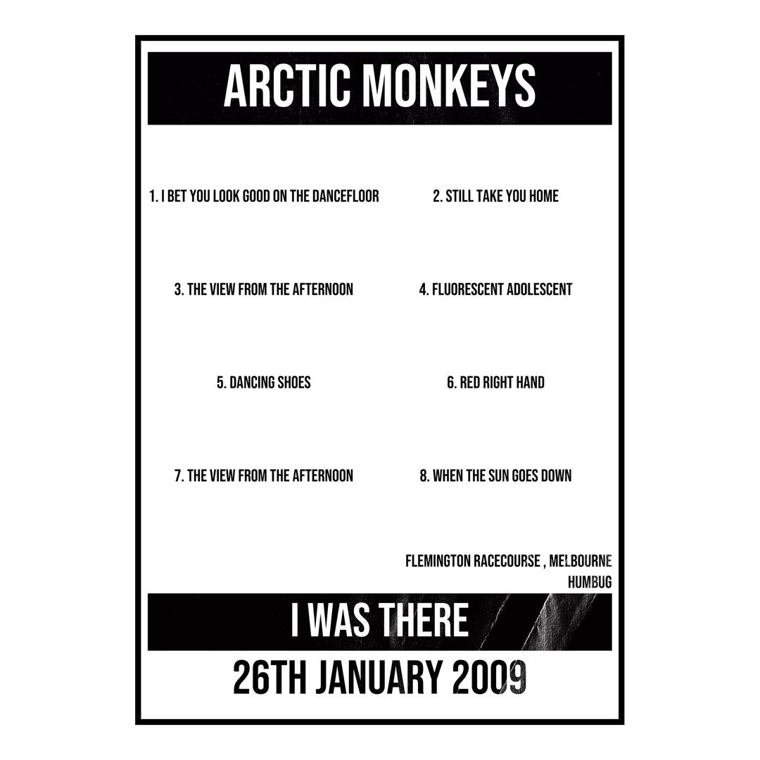 Arctic Monkeys Melbourne 26th January 2009 Setlist poster