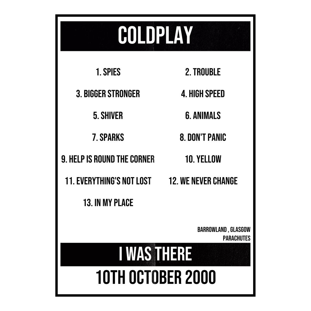 Coldplay Glasgow 10th October 2000 Setlist poster