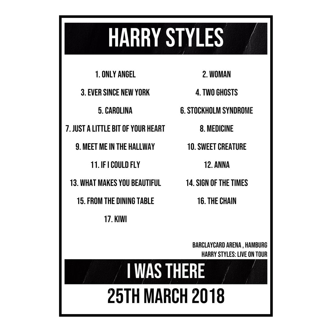 Harry Styles Hamburg 25th March 2018 Setlist poster