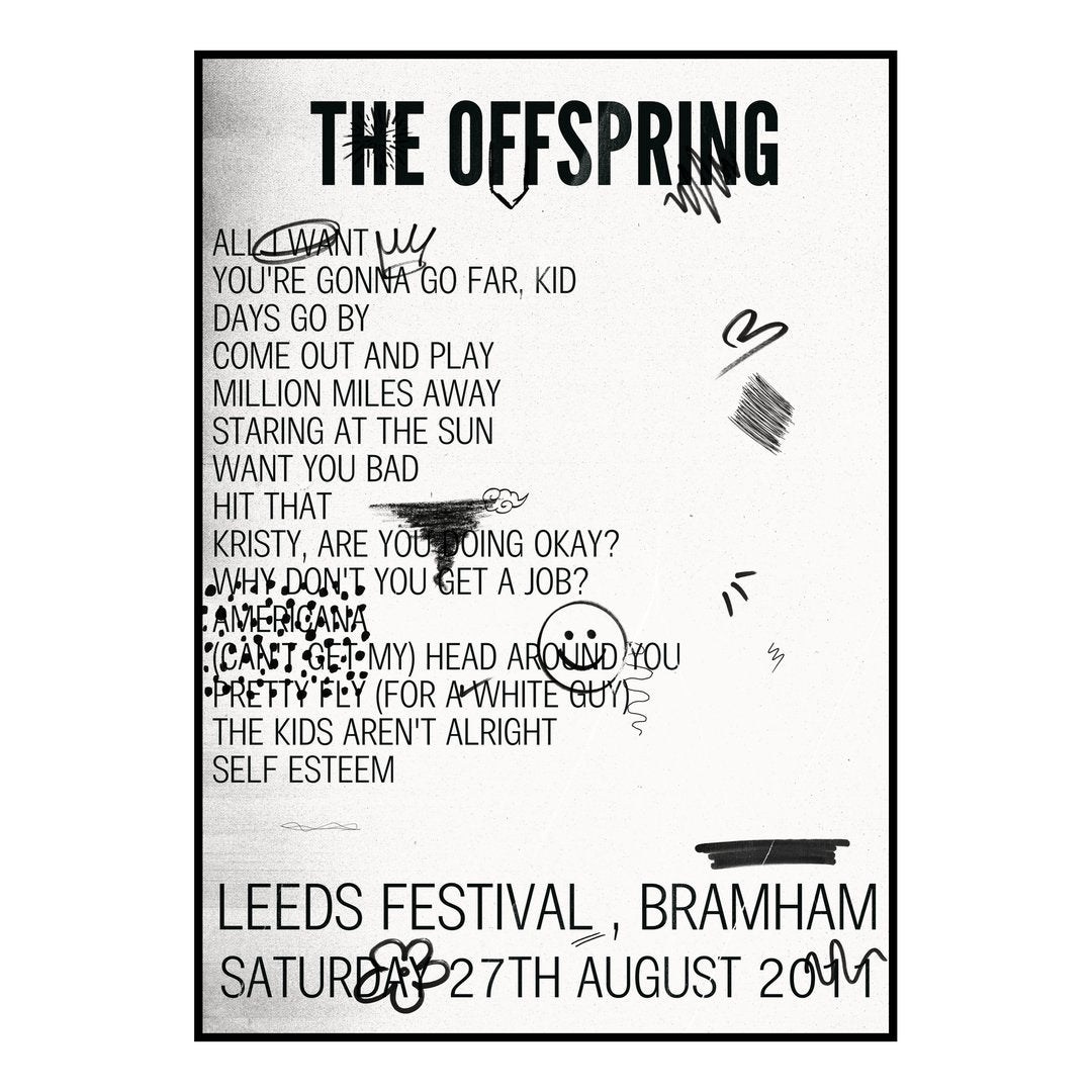 The Offspring Bramham 27th August 2011 Setlist poster