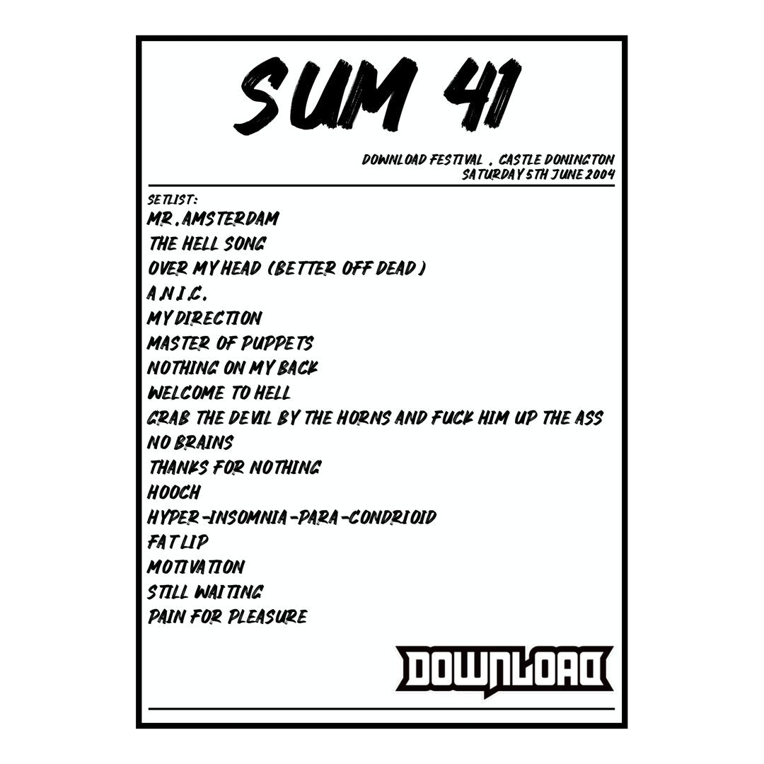 Sum 41 Castle Donington 5th June 2004 Setlist poster