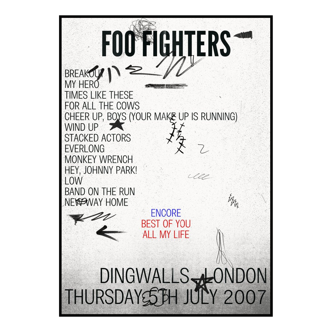 Foo Fighters London 5th July 2007 Setlist poster