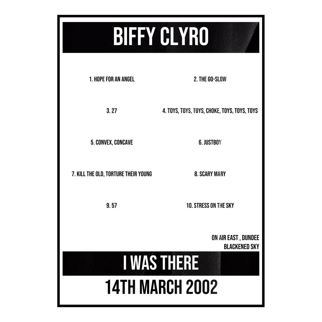 Biffy Clyro Dundee 14th March 2002 Setlist poster