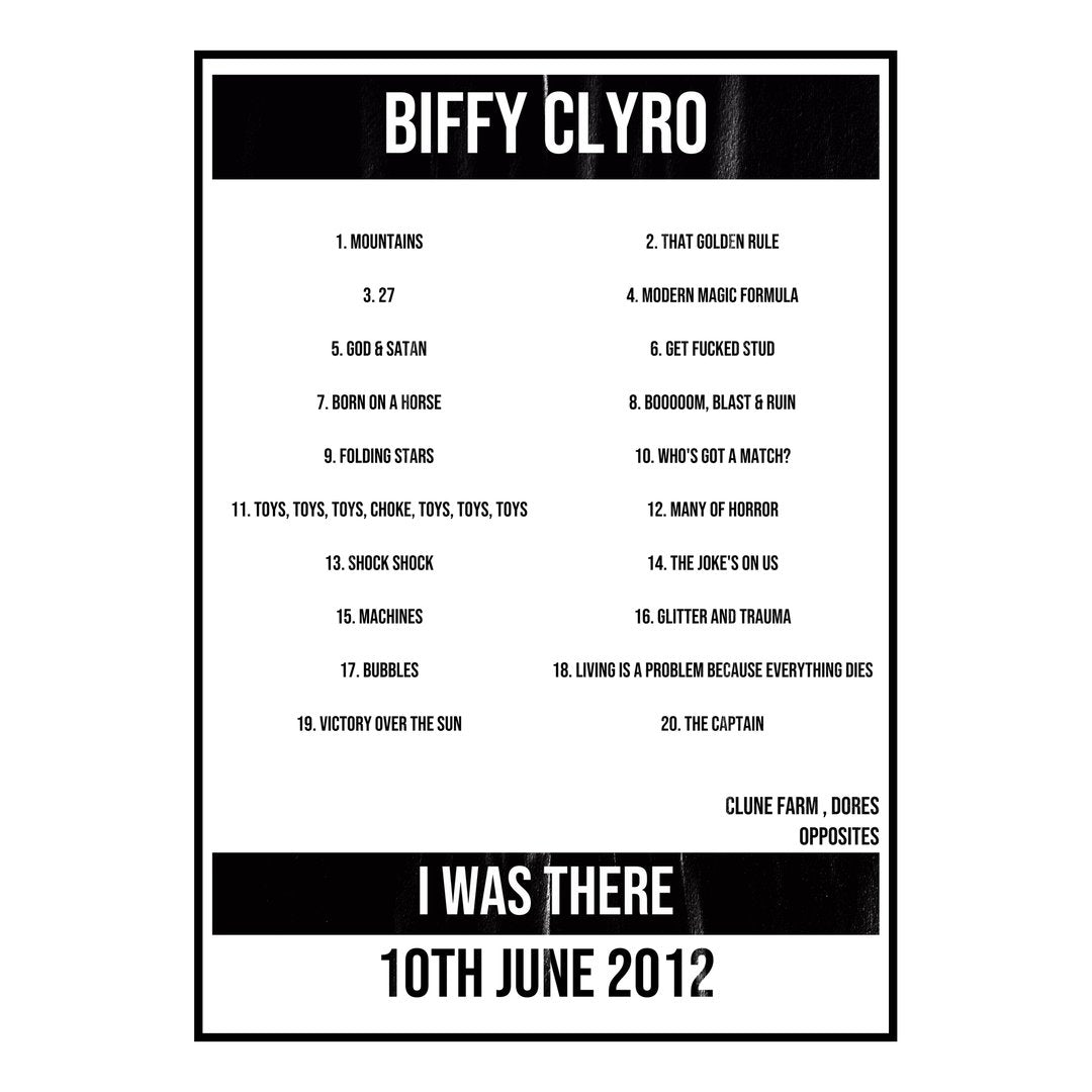 Biffy Clyro Dores 10th June 2012 Setlist poster