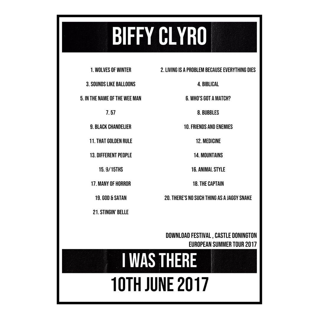 Biffy Clyro Castle Donington 10th June 2017 Setlist poster