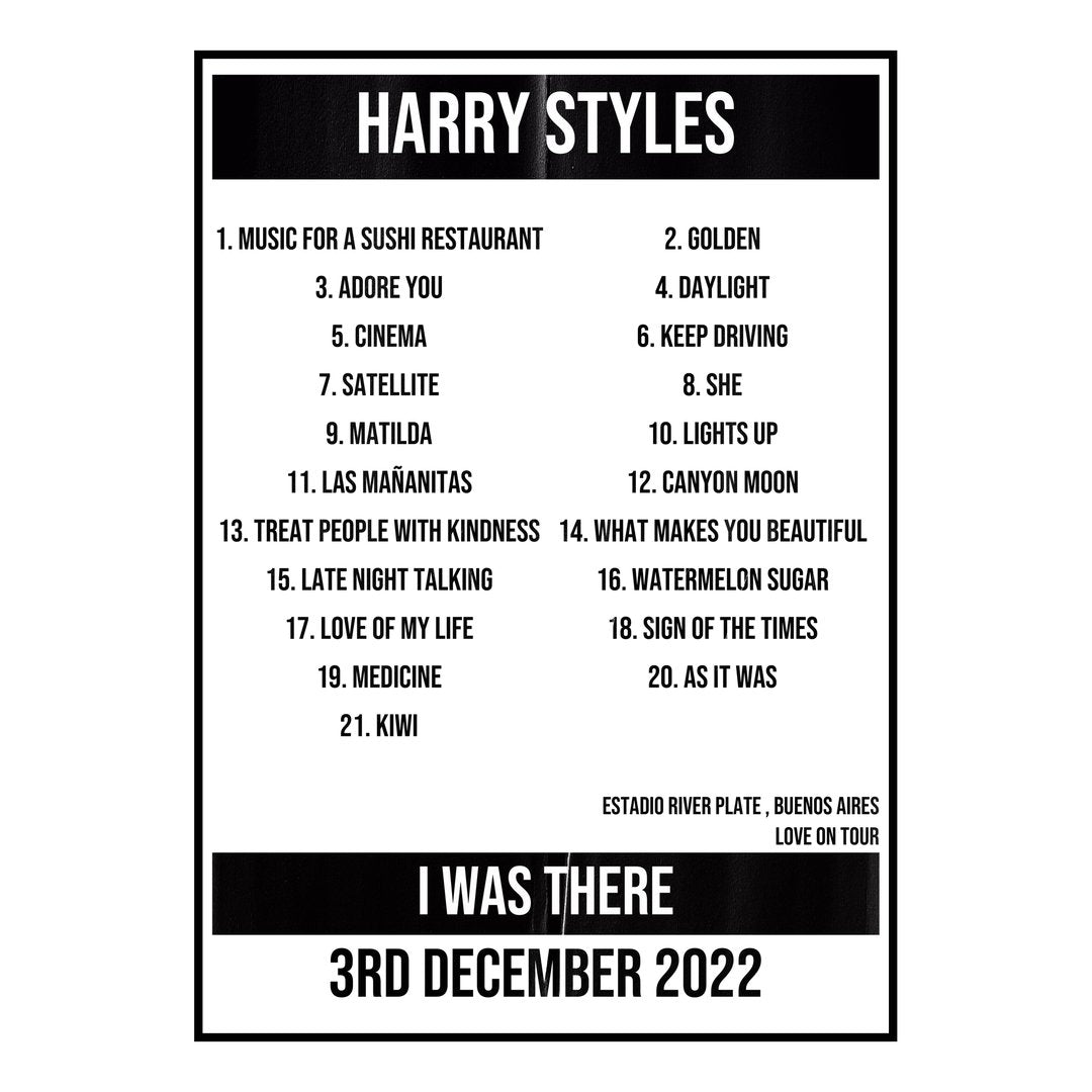 Harry Styles Buenos Aires 3rd December 2022 Setlist poster