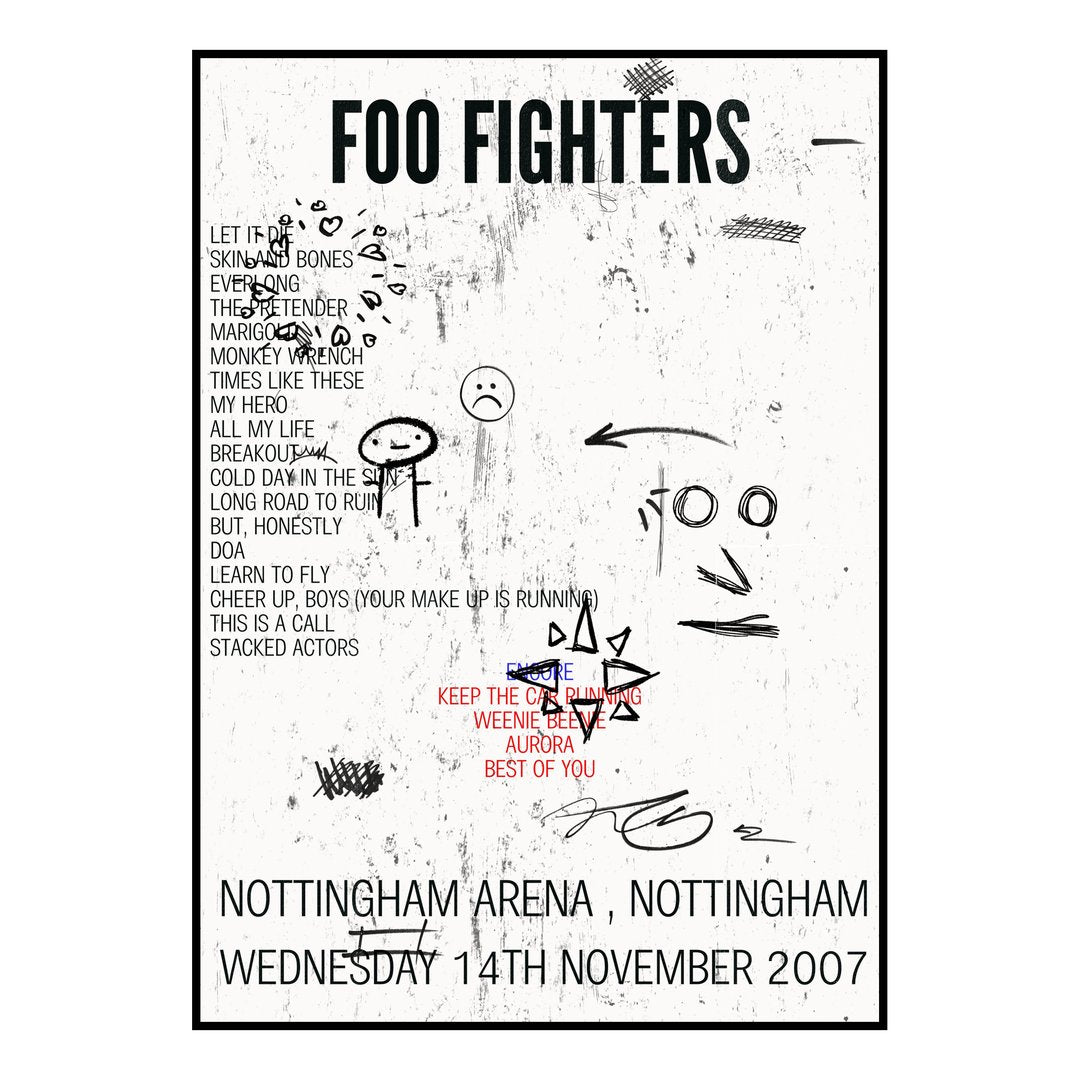 Foo Fighters Nottingham 14th November 2007 Setlist poster