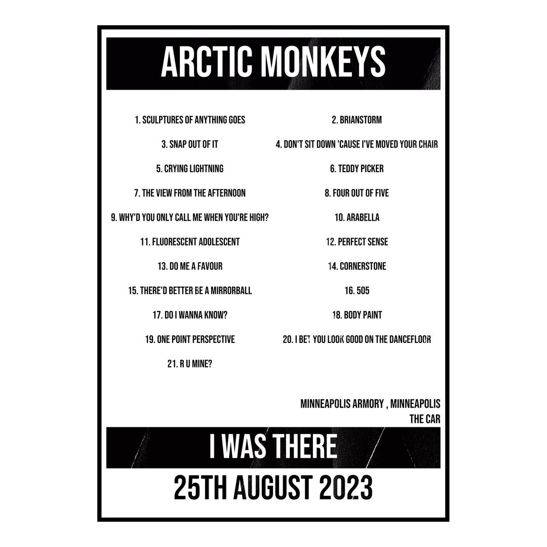 Arctic Monkeys Minneapolis 25th August 2023 Setlist poster