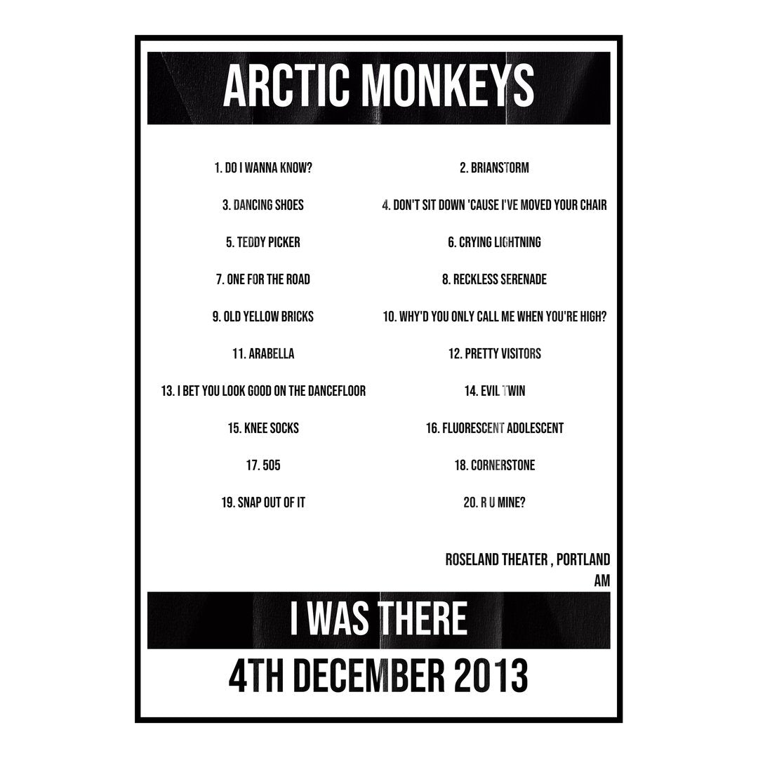 Arctic Monkeys Portland 4th December 2013 Setlist poster