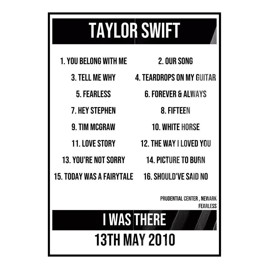 Taylor Swift Newark 13th May 2010 Setlist poster