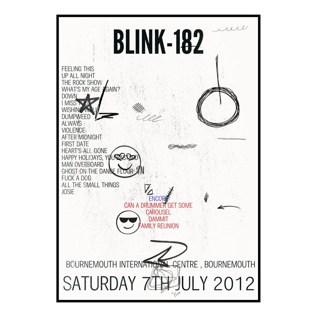 blink‐182 Bournemouth 7th July 2012 Setlist poster