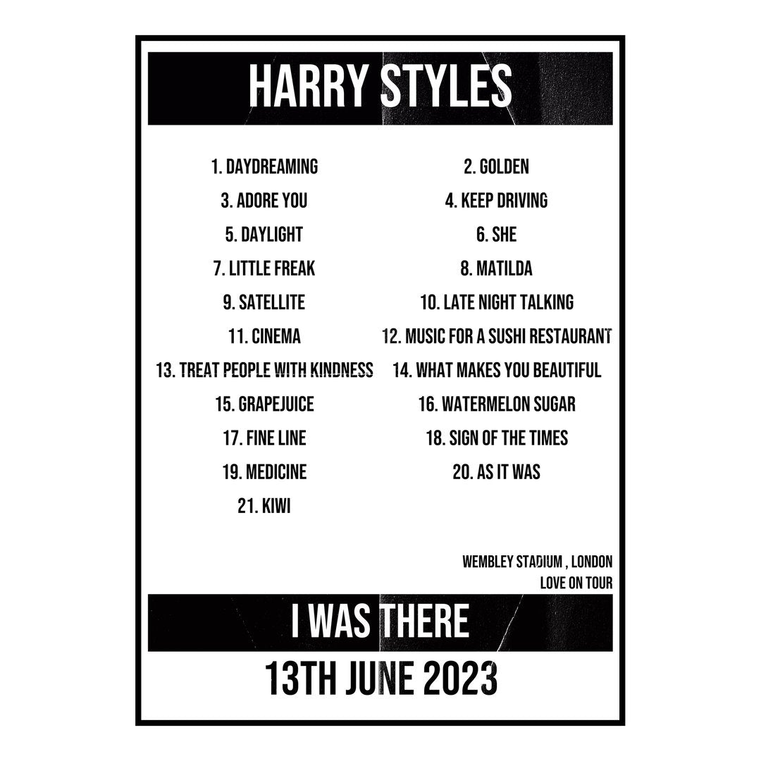 Harry Styles London 13th June 2023 Setlist poster