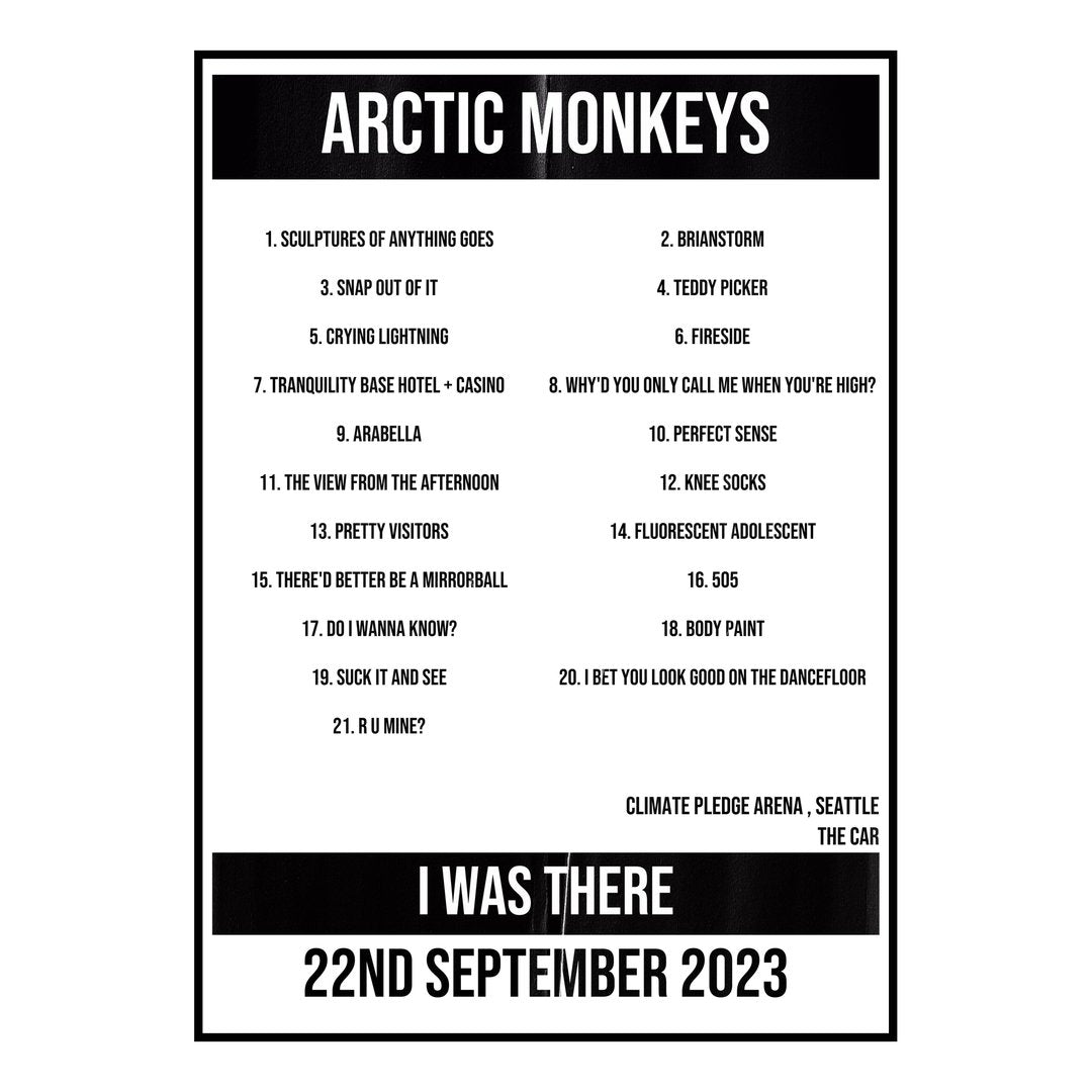 Arctic Monkeys Seattle 22nd September 2023 Setlist poster