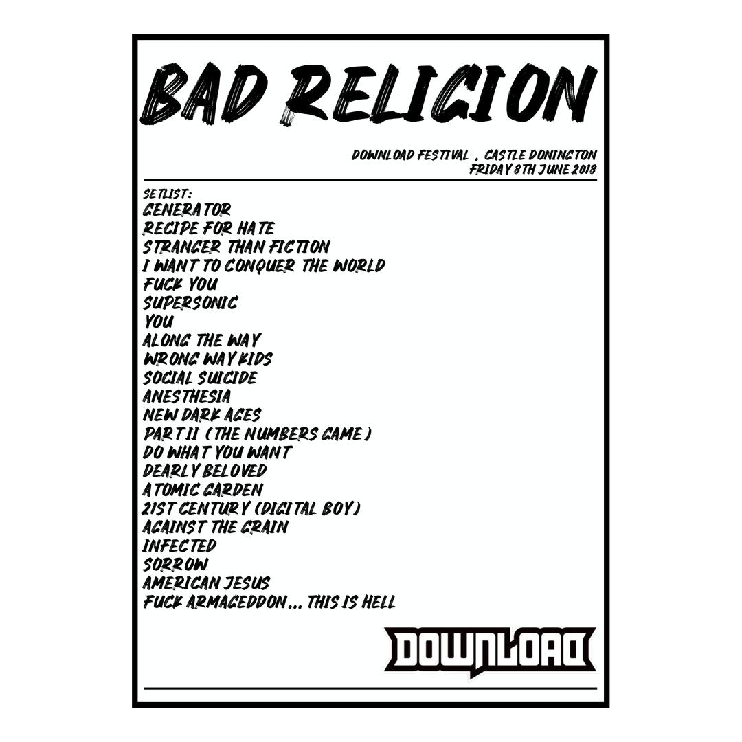 Bad Religion Castle Donington 8th June 2018 Setlist poster