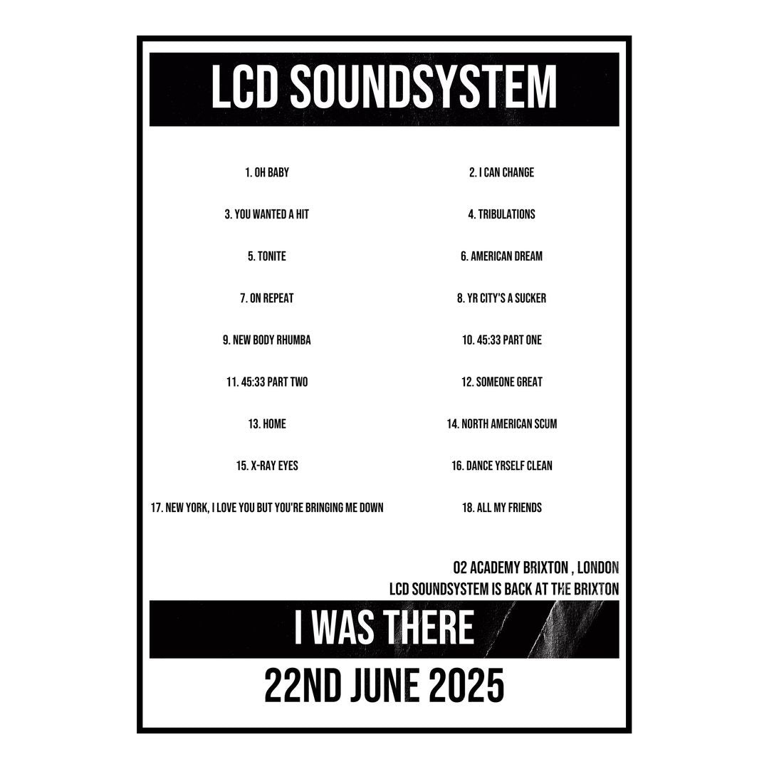 LCD Soundsystem London 22nd June 2025 Setlist poster