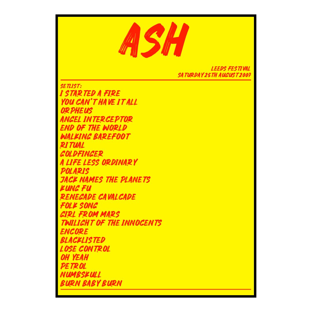 Ash Bramham 25th August 2007 Setlist poster