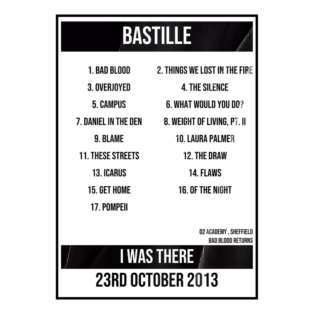 Bastille Sheffield 23rd October 2013 Setlist poster