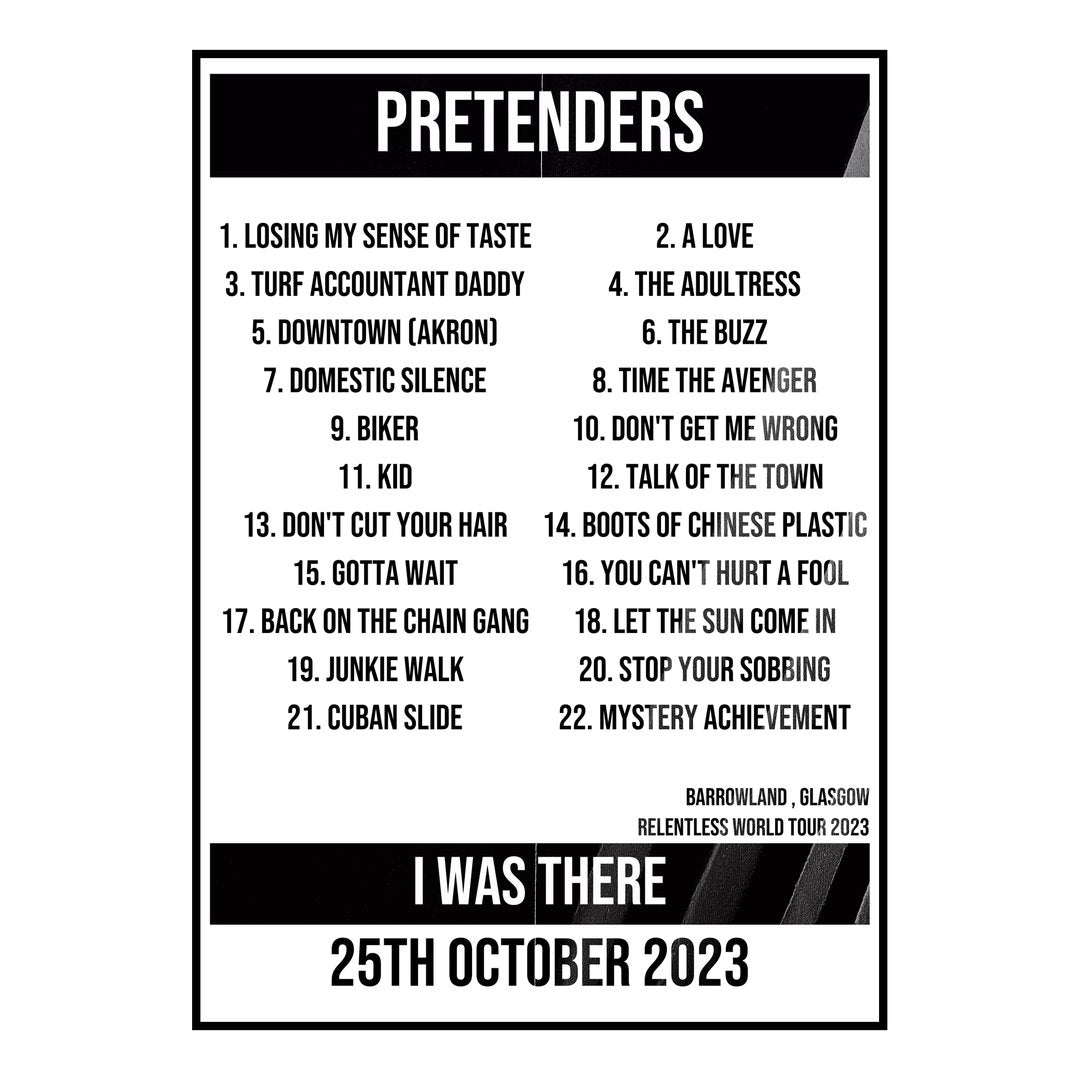 Pretenders Glasgow 25th October 2023 Setlist poster