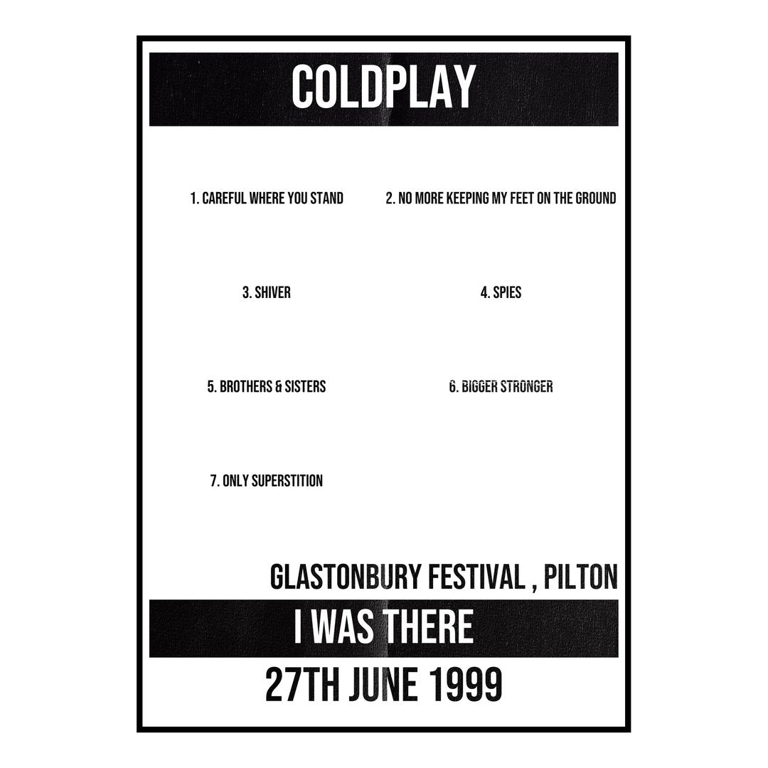 Coldplay Pilton 27th June 1999 Setlist poster