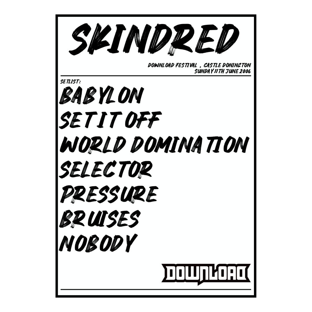 Skindred Castle Donington 11th June 2006 Setlist poster