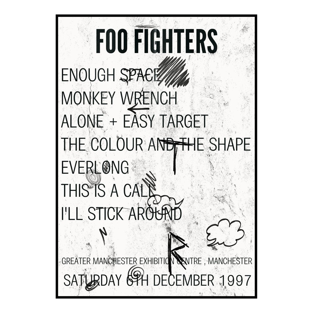 Foo Fighters Manchester 6th December 1997 Setlist poster