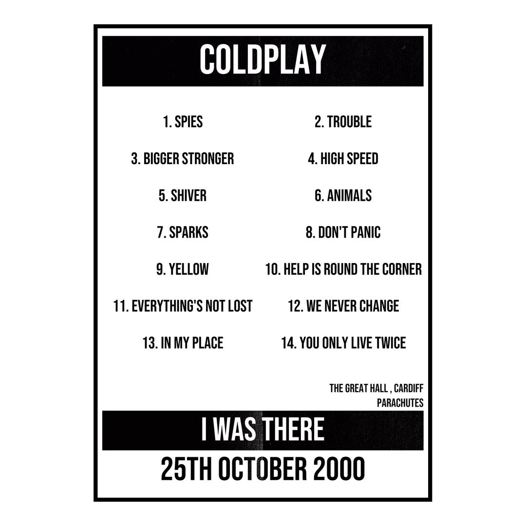 Coldplay Cardiff 25th October 2000 Setlist poster