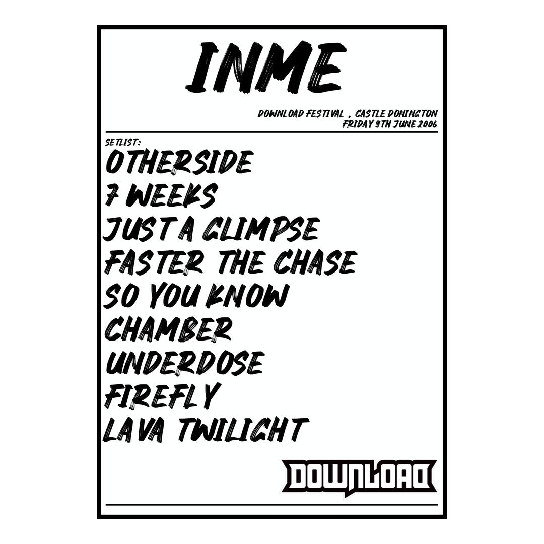 InMe Castle Donington 9th June 2006 Setlist poster