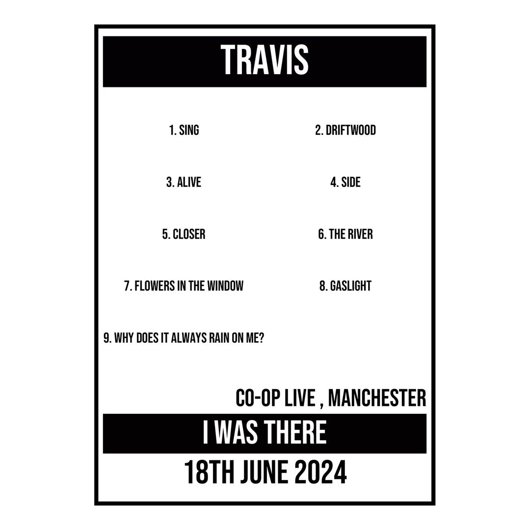 A Setlist Poster Featuring Travis Gig from Manchester in 2024