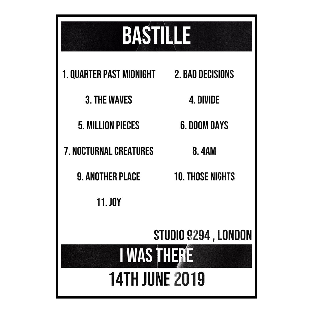 Bastille London 14th June 2019 Setlist poster