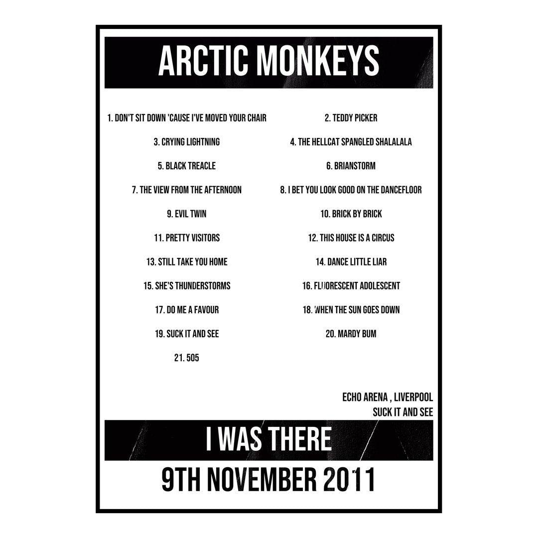 Arctic Monkeys Liverpool 9th November 2011 Setlist poster