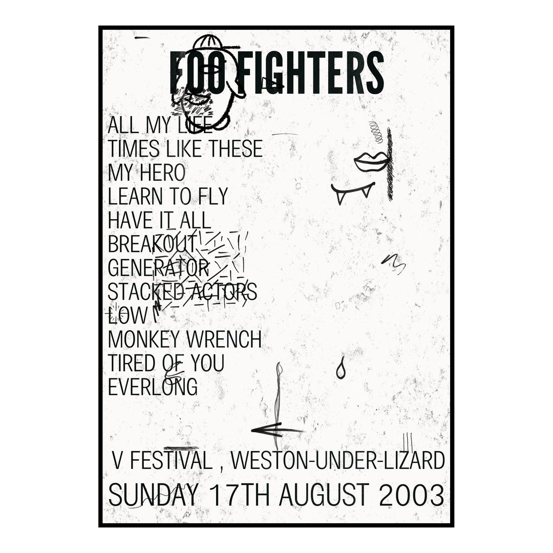Foo Fighters Weston-under-Lizard 17th August 2003 Setlist poster