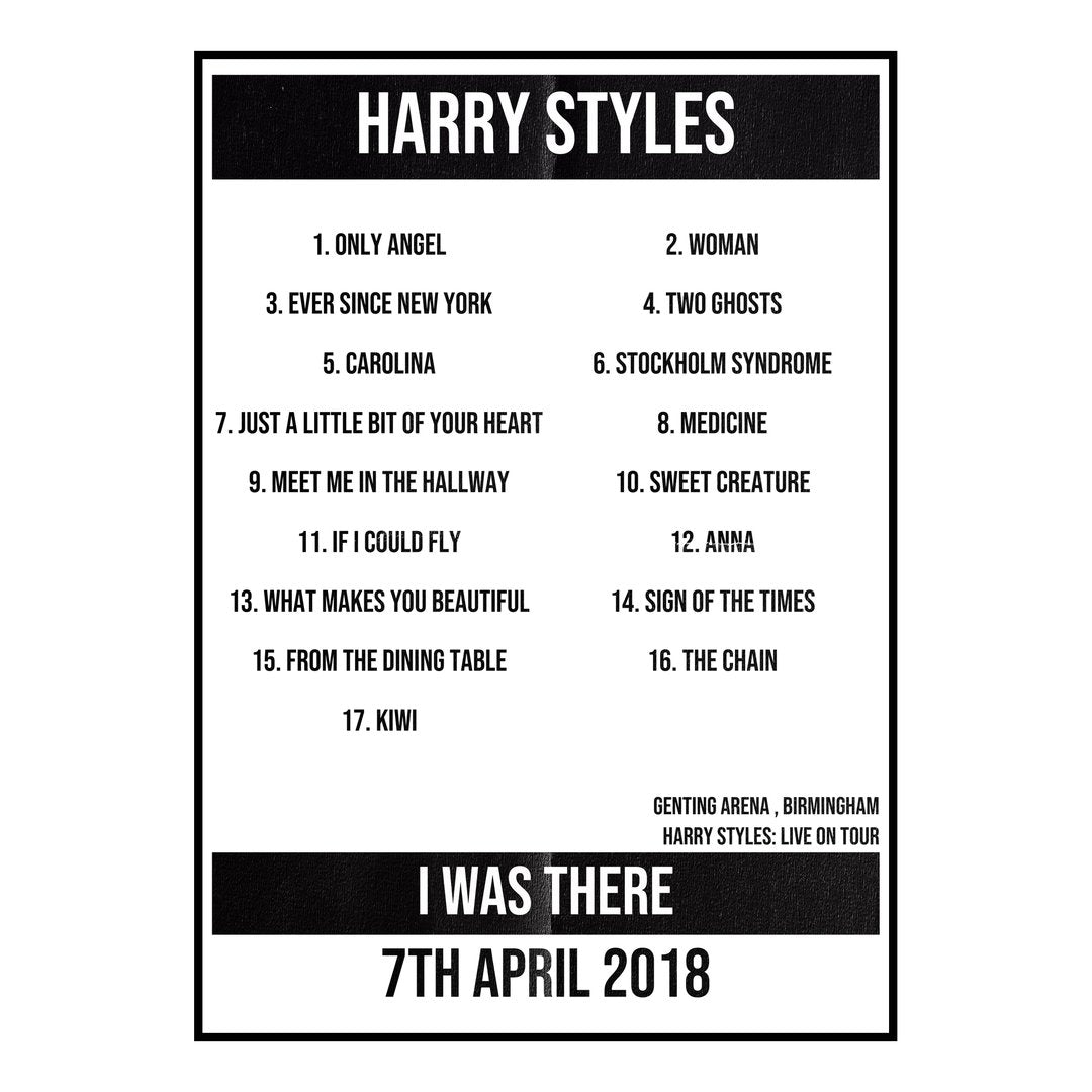 Harry Styles Birmingham 7th April 2018 Setlist poster
