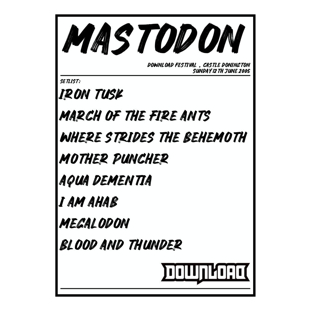Mastodon Castle Donington 12th June 2005 Setlist poster